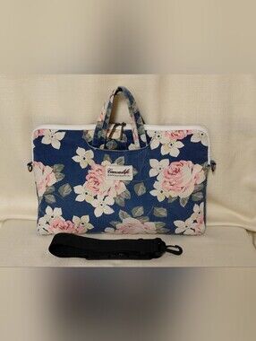 Canvaslife Floral Blue/Rose Design Laptop-Ipad Cushion Tote Bag